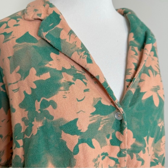 Amadi | Anthropologie | Maia Tie-Front Blouse | Linen Blend | Pink & Green | M - Picture 7 of 13